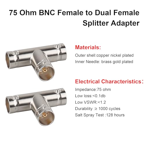 MOOKEERF Adaptador Divisor BNC 2 Salidas Hembra 75 Ohm miniatura 5