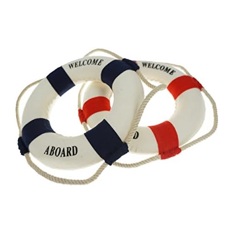 Bilipala 2PCS Welcome Cloth Decorative Life Ring, Buoy Home Wall Nautical Decor, Red&Blue Cover