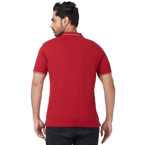 Image of Raymond Men's Modern Fit Solid Pattern Pure Cotton Half Sleeve Polo Neck Casual T-Shirt