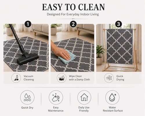 Image of Matz&More Trellis Islamic Rug | 100x150 CM | Grey Beige | Soft Nylon Loop Pile with Anti-Slip Gel Backing | Living Room, Bedroom & Office Floor Carpet