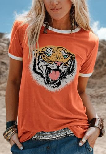 Womens Tiger Printed T-Shirt Funny Cute Animal Graphic Tees Summer Short Sleeve Loose Tee Tops2