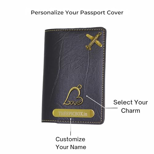 Image of Personalized Passport Cover - Custom Name Engraved Vegan Leather Travel Wallet - Stylish & Durable Passport Holder for Men & Women - Luxury Travel Accessory (Black)