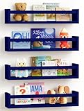 Forbena Navy Blue Floating Nursery Book Shelves for Kids Room Wall, Decorative Wall Bookshelf for Baby Boy Bedroom, Small Wood Hanging Bookshelves Wall Mounted for Little Boys Room Bathroom (Set of 4)