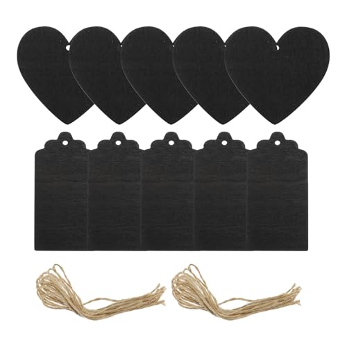 MUCKLILY Mini Pizarras Colgantes de Madera Negra Doble Cara, 100 Piezas (50 Corazones 50 Rectángulos), Reutilizables para Fiestas, Bodas y Decoración Doméstica, Tablero de Pizarra Pequeña