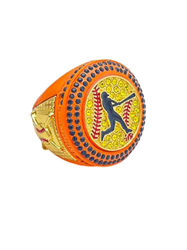 Discount Sports Rings, Softball Batter CHAMPION RING — Player Award, assorted colors and gemstones (Orange)