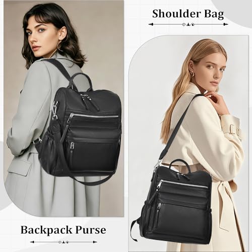 Image of Dora & Liz Womens Backpack Purse Leather Backpack Purse for Women Travel Fashion Backpack Designer Ladies Shoulder Bags (Black Leather)