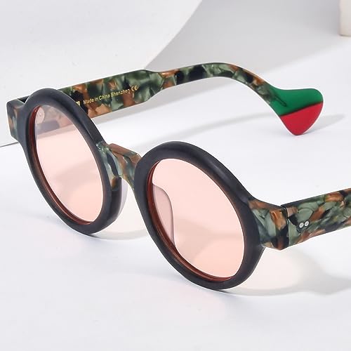 Image of HEPIDEM Matte Acetate Vintage Retro Round Polarized Sunglasses for Women 9270T