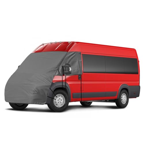Federedevo Windshield and Engine Sunshade Cover Compatible with 2014-2026 Ram ProMaster 1500, for UV Protection & Privacy Shield, Gray with Mirror Cutouts