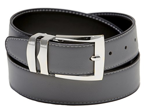 Reversible Belt Wide CHARCOAL GREY/Black with White Stitching Silver-Tone Buckle