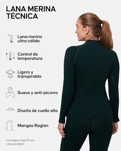 DANISH ENDURANCE Camiseta Térmica de Lana Merino para Mujer, Capa Base para el Frío Extremo, Verde Oscuro, XL