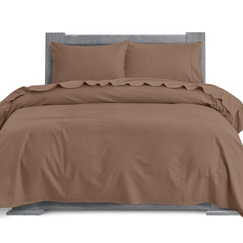 Elegant Comfort Soft 4-Piece 100% Turkish Cotton Flannel Sheet Set - Premium Quality, Deep Pocket Fitted Sheet, Ultra Soft, Cozy Warm Flannel Sheets - Twin, Taupe