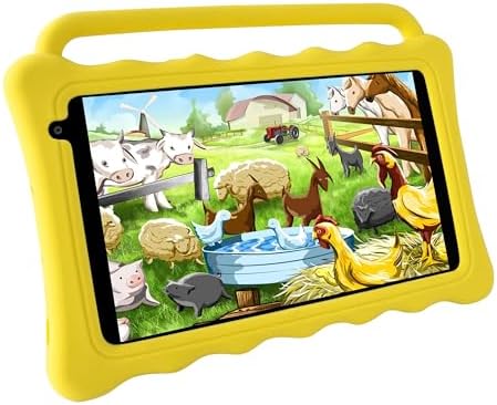 Kids Tablet 7 Inch,Android 12 Tablet for Kids,Toddler Tablets with KIDOZ Parental Control App,2GB RAM+32GB Storage,Education,Games,Best Gift for Kids Learning and Playing (Yellow)
