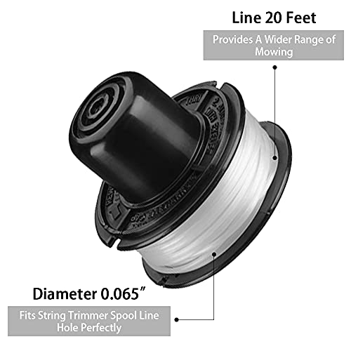 RS-136 String Trimmer Line 20ft 0.065\" for Black + Decker ST1000 ST4000 ST4500 GE600 CST800 ST6800,8-Pack (6-Line Spool + 1 Cap+1 Spring)