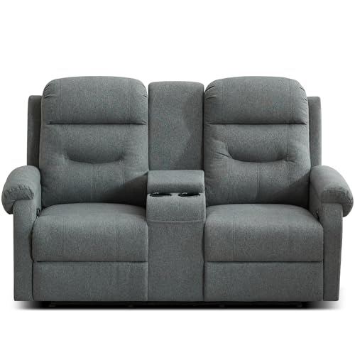 DRMBOOK RV Loveseat Recliner Sofa with Console, Linen, Grey