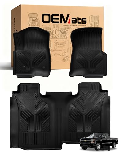 Image of Color TPE Floor Mats 2019-2026 for Chevrolet Silverado /GMC Sierra 1500 & 2500HD /3500HD 2020-2026 | Crew Cab | Without Rear Underseat Storage | All-Weather Floor Liners Full Set, Carbon Fiber