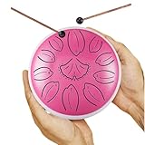 Zungentrommel 6 Zoll 11 Tönen, Steel Tongue Drum,Ginkgo Blätter Legierter Stahl, Steel Pan Schlaginstrument für Anfänger, Handpan Drum für Klangheilung Meditation Yoga (Rosa)