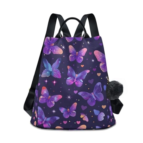 Sac à dos papillon violet femme sécurisé contre le vol pour voyager l'esprit tranquille