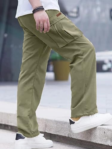 Image of Comdecevis Men's Casual Cargo Pants Workout Joggers Stretch Sweatpants Hiking Drawstring Tactical Pants with Multi Pockets