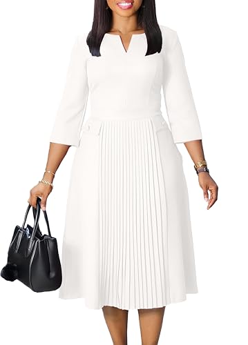 Image of Wear to Work Midi Dress for Women Business Casual A-line Dress Elegance Church Outfits