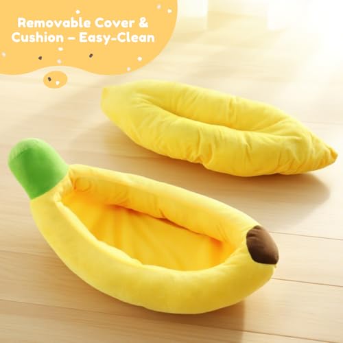 Tierecare Bunny Bed - Plush Guinea Pig Hideout, Interactive Rabbit Ferret Chinchilla Cage Accessories with Removable Mat (Banana-Shaped) - Thumbnail 5