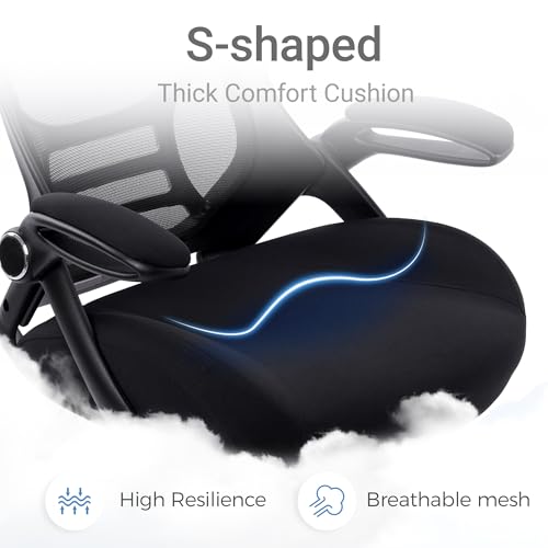Image of HYLONE Big and Tall 400lbs Heavy Duty Office Chair, 5 inch Thickened Seat Ergonomic Desk Chair with Adjustable Armrests, Home Office Computer Chairs for Long Hours Mesh Executive Chair(Black)