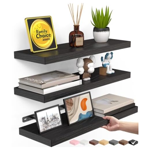 BAYKA Floating Shelves for Wall, Wall Mounted Rustic Wood Shelves for Bathroom, Bedroom, Living Room, Kitchen, Hanging Shelf for Books/Storage/Room Decor with 22lbs Capacity (Black, Set of 3, 15.7in)