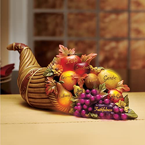Collections Etc. Color-Changing Cornucopia Centerpiece With Inspirational Words, Light-Up Thanksgiving Table Centerpiece #TOP1