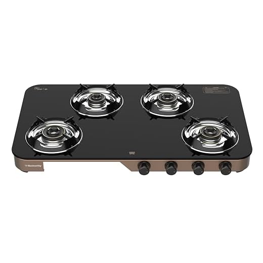 Butterfly Aeroline 4 Burner 3 Star Glass Top Gas Stove | Wind Shield | Leak Proof European Valve
