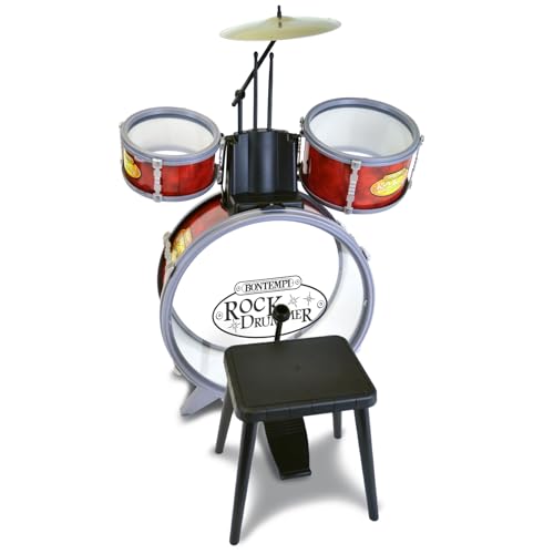Bontempi BeatMaster: Batería para niños con sonidos realistas y mucha diversión, rojo y transparente, 500x500x680 mm