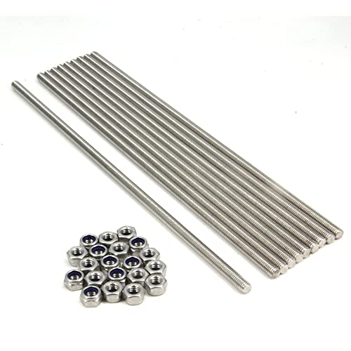 Zeberoxyz 10pcs/Pack M6 x 250mm Fully Threaded Rods, 304 Stainless Steel Threaded Rod