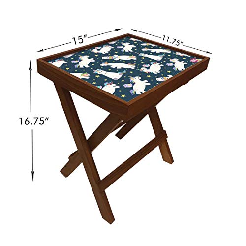 Image of Nutcase Designer Teak Wood Side Table Folding Wooden Bedside Kids Baby Nursery Furniture - Fun and Games - Rainbow Unicorns