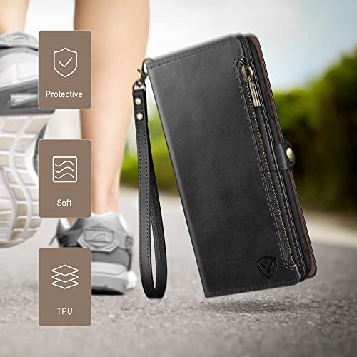 Xcasebar For Iphone 14 Pro Max 6.7" Wallet Case With Zipper 【Rfid Blocking】 Credit Card Holder, Flip Folio Book Pu Leather Phone Case Shockproof Cover Women Men For Apple14Promax Case Black #TOP5