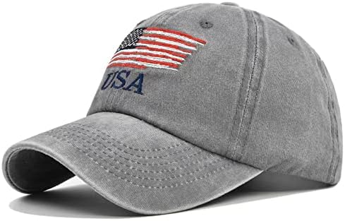Lzihkst Trendy American Flag Baseball Cap USA Hat Truck Hat USA Hats Tactical Hat for Men Women Grey