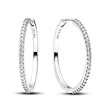 Sterling Silver Hoop Earrings with Clear Cubic Zirconia (28 mm)