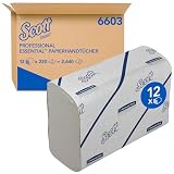 Scott Essential Papierhandtücher, 2-lagiges weißes Narrowfold-Handtuchpapier, aus FSC-zertifiziertem Papier, 12x 220 Papierhandtücher (insg. 2.640), Artikel-Nr. 6603