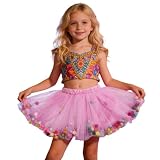 Pailletten Rock Kinder Ballerina-Tutu-Rock für Mädchen mit Pompons für Karneval Tanzaufführungen Festliche Anlässe (Yellow, 6-12 Months)