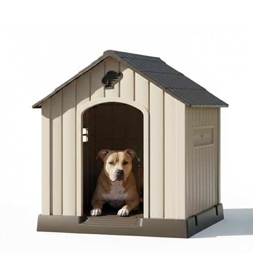 Aqpet Cuccia per Cani in Plastica Impermeabile da Esterno e Interno – Casetta con Pavimento Rialzato e Sistema di Ventilazione – Rifugio Resistente per Cani di taglia Media 77x82x82h cm