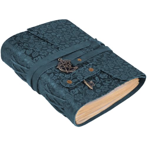 LEATHER VILLAGE Livre de sorts avec pentagramme floral, noir, 33 x 20,3 cm.