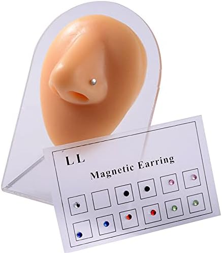 12pcs Crystal Magnetic Stud Earring Magnet Nose Ear Lip Stud Non Piercing, Women Men Steel Crystal Fake Nose Lip Ring Clip Nose Ring Fake Cheater Jewelry Gift (Multicolor)
