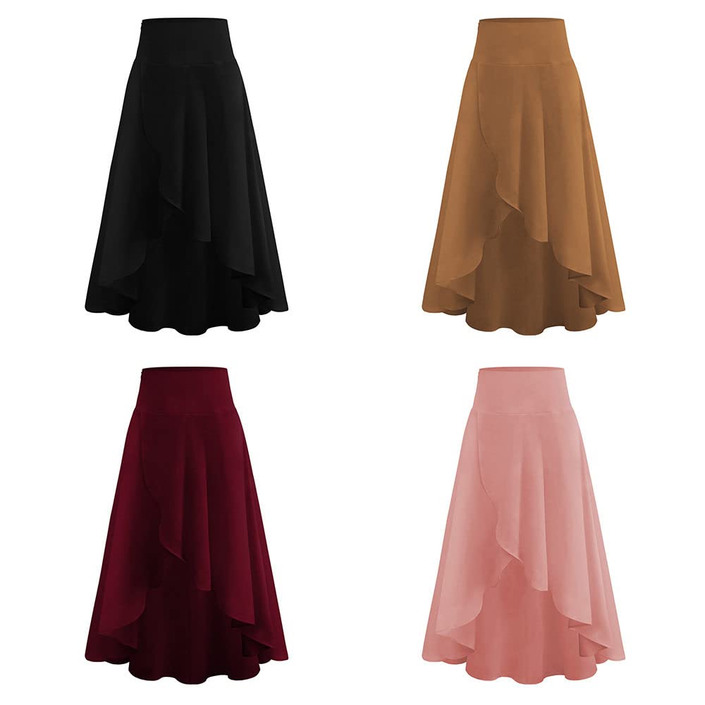 Gonna Donna,Gonna Lunga da Donna Nera Gonna Temperamento A Vita Alta con Spacco Irregolare A-Line Increspato con Volant Eleganti Gonne Lunghe per Ragazze Signore,M