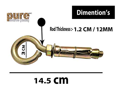 Image of Pure Source India Metal Anchor Fasteners Hook for Hanging Swing (Gold, 12 mm) - 4 Pieces