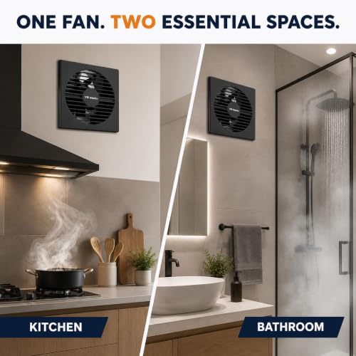 Image of 6 Inch Black Exhaust Fan for Bathroom, Kitchen & Office | 150mm Adjust Fan