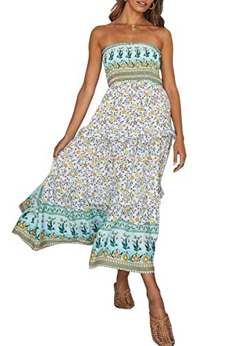 Image of ZESICA Women's Summer Strapless Dress Off Shoulder Sleeveless High Waist Solid Color Beach Long Dresses