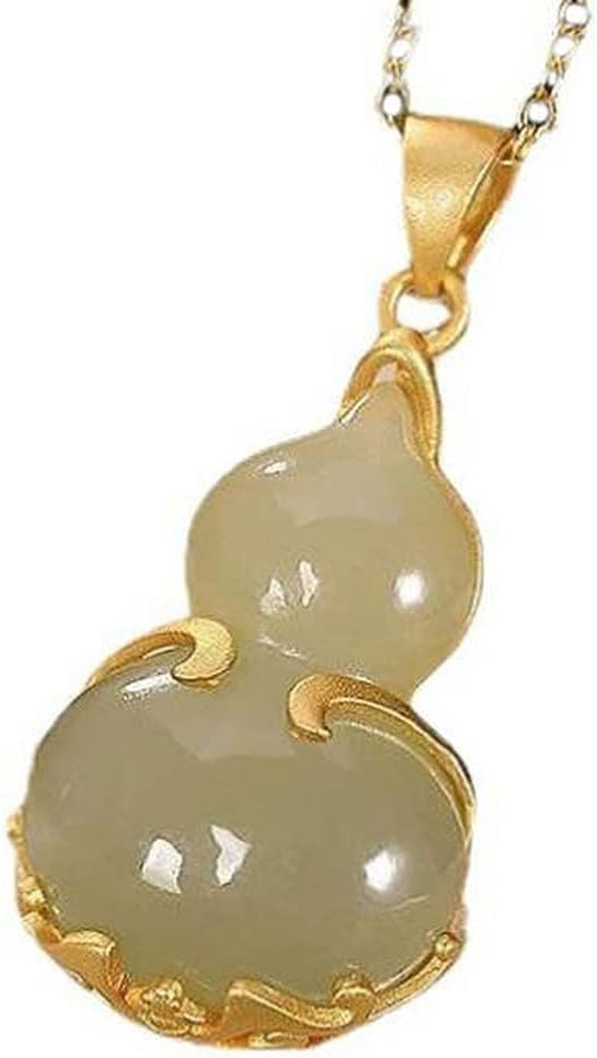 Naszyjnik z wisiorkiem, Naszyjnik z chińskiego naturalnego zielonego jadeitu, tykwy, modny amulet na szczęście akcesoria do biżuterii 1 szt