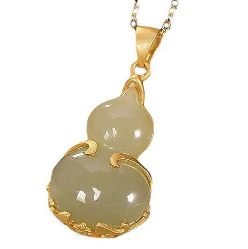Collier en jade vert naturel chinois, pendentif calebasse d'exception et de haute qualité