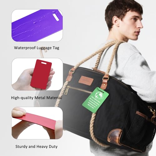 Personalized Engraved Metal Luggage Tags (Pack of 4)|Custom Name Tags for Suitcases & Travel Bags|Horizontal & Vertical|Heavy Duty & Durable (Black, Large)2