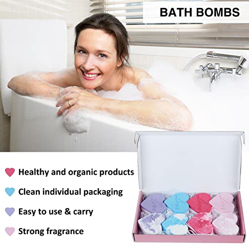 8 Pack Heart Shape Bath Bombs Gift Set, Natural And Organic Handmade Bath Bomb Gift Idea For Women Teens Girlfriend Kids, Essential Oils Bath Bombs For Birthday, Wedding, Spa, Valentine's Day #TOP2