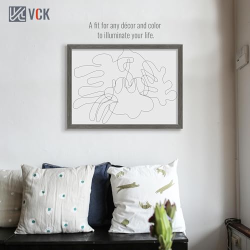 Image of VCK 20x28 Poster Frame Solid Wood Gray Grey 3 Pack Picture Frames 20 x 28 Inches with Wall Mounting Hanging