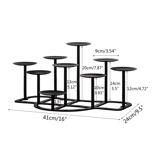 9 Arms Black Candelabra For Inside Fireplace - Metal Candle Holder For Tealight Pillar Candles Stand Iron Table Centrepiece Mantle Floor Decor #TOP3