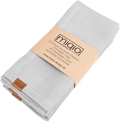 MIQIO® Design Servilletas de tela, juego de 6 servilletas de lino, 45 x 45 cm, servilletas de tela de 55 % lino y 45 % algodón, certificado European Flax, GOTS y Ökotex, color gris claro